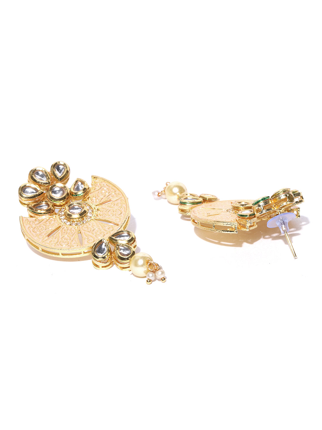 Peach Beads Kundan Pearls Gold Plated Jewellery Set