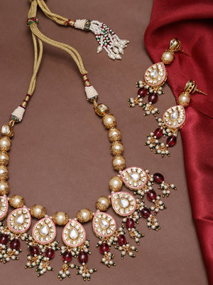 Maroon Pearls Beads Gold Plated Jewellery Set