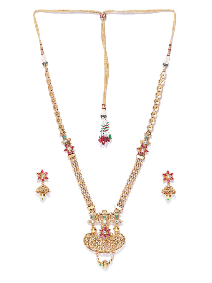 Ruby Emerald Beads Stones Gold Plated Jewellery Set