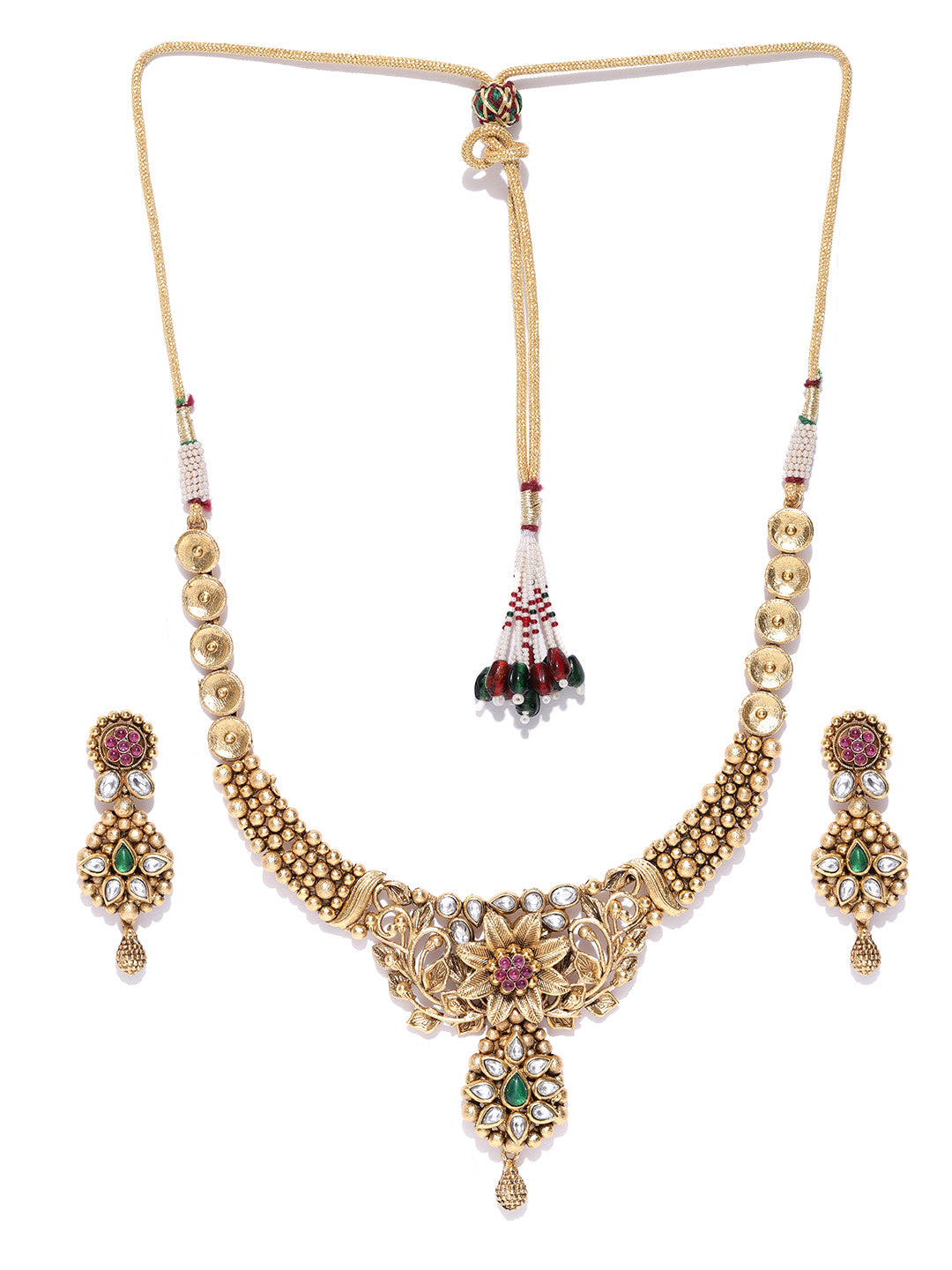 Kundan Beads Gold Plated Floral Jewellery Set