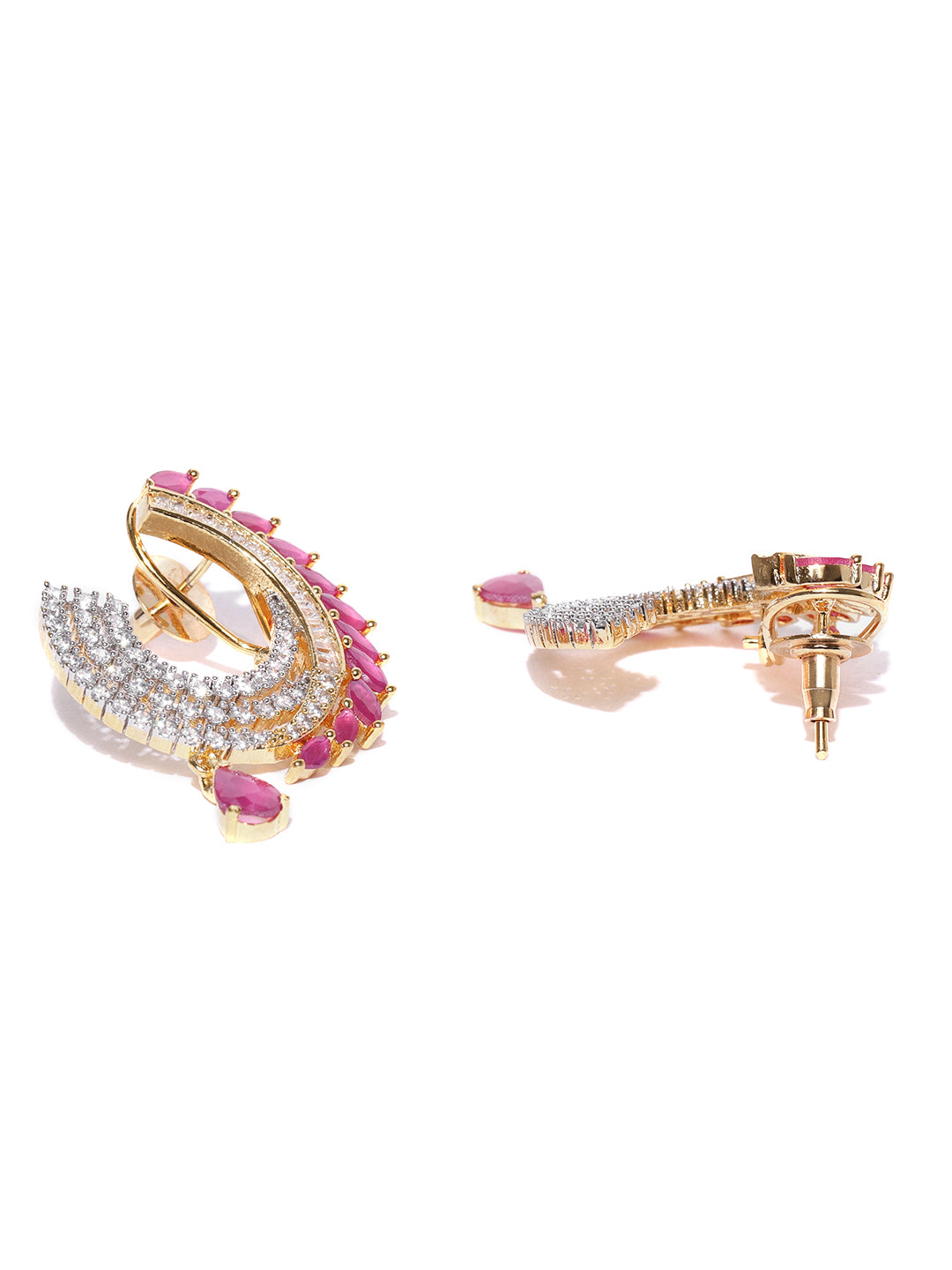 Pink Ruby American Diamond Gold Plated Jewellery Set