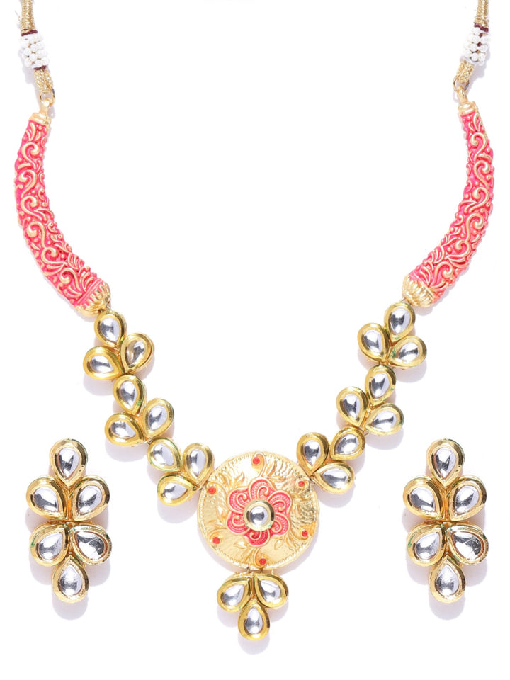 Peach Kundan Gold plated Meenakari Jewellery Set