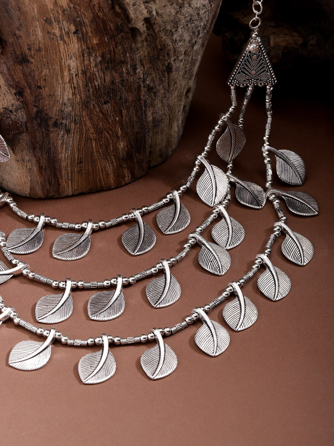 German Silver Oxidised Leaf Necklace