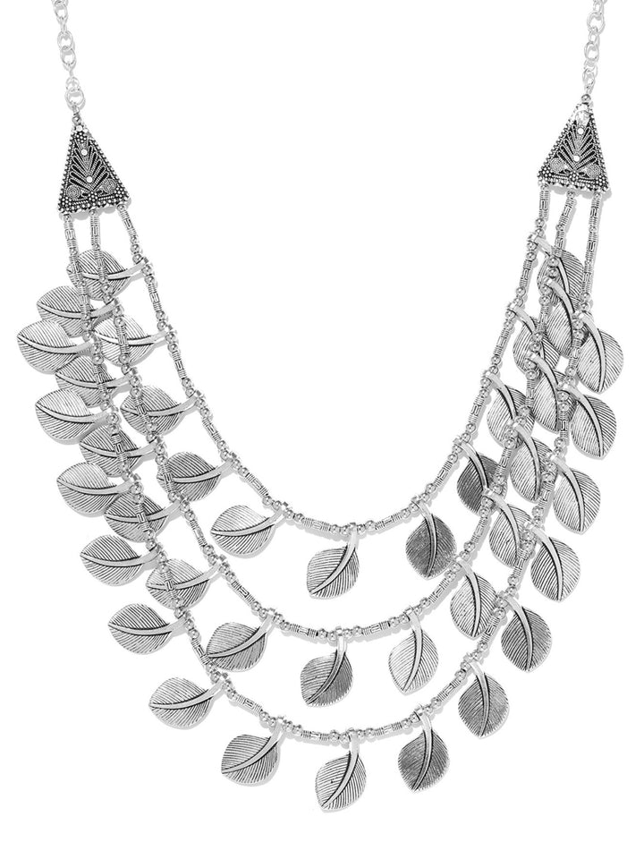 German Silver Oxidised Leaf Necklace
