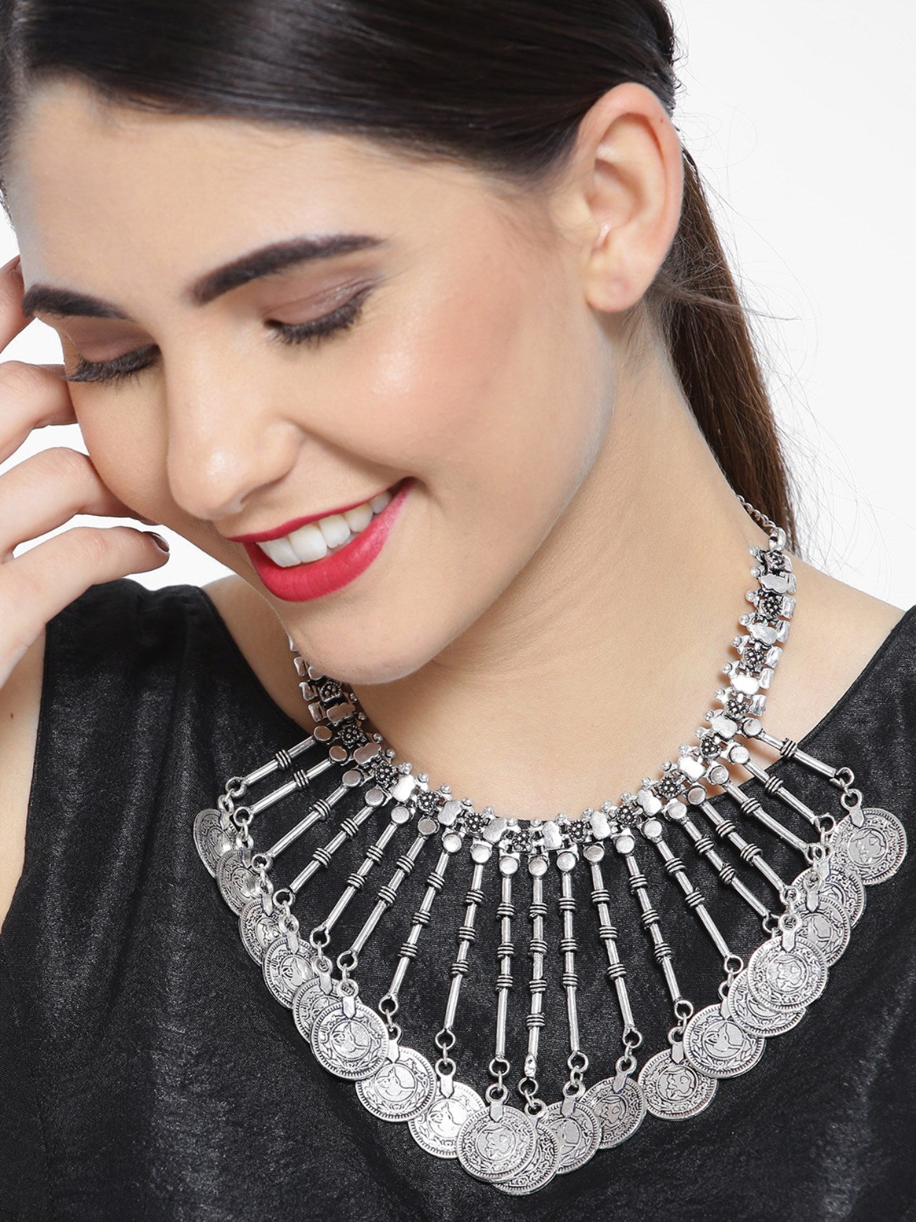 Buy BookMyCostume Ethnic Silver Coin Necklace - Assorted - Traditional  Fancy Dress Costume Accessory for Girls Kids Online at Lowest Price Ever in  India | Check Reviews & Ratings - Shop The World