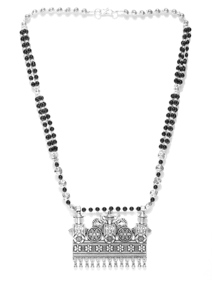 Black Beads German Silver Oxidised Ghungroo Necklace