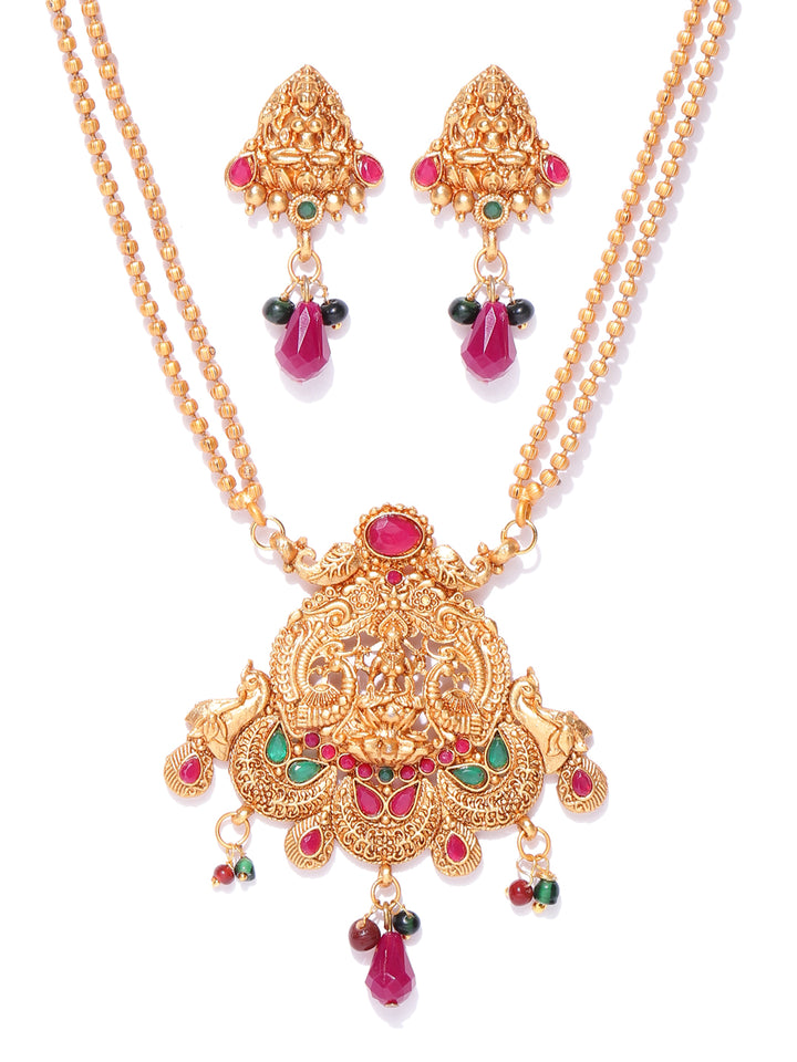 Ruby Emerlad Gold Plated Temple Jewellery Set