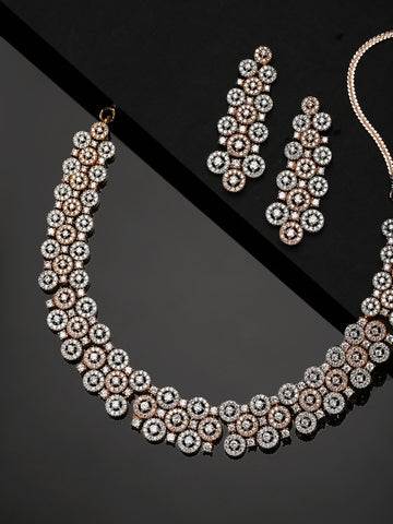 American Diamond Rose Gold Plated Geometric Jewellery Set