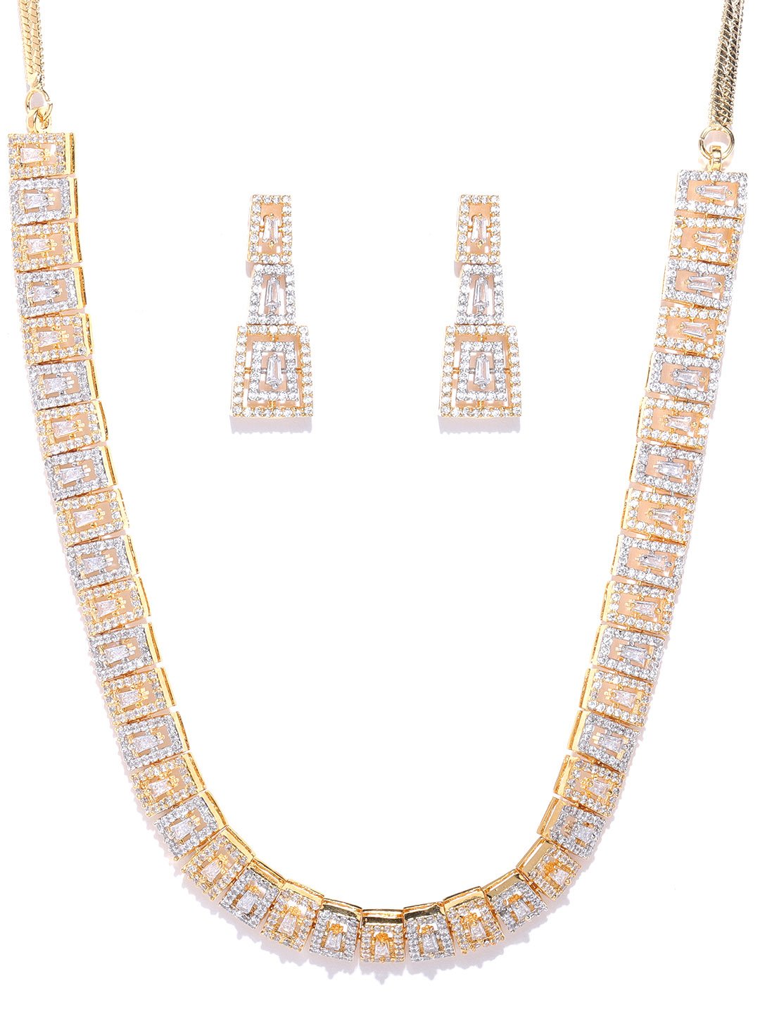 American Diamond Gold Plated Geometric Jewellery Set