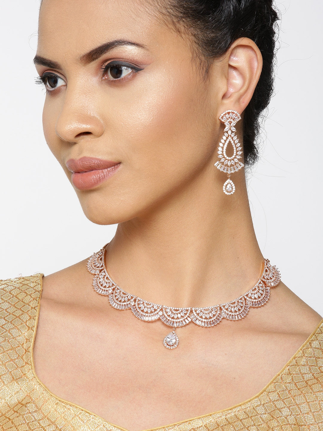 Dazzling Diva-American Diamond Rose Gold Plated Jewellery Set