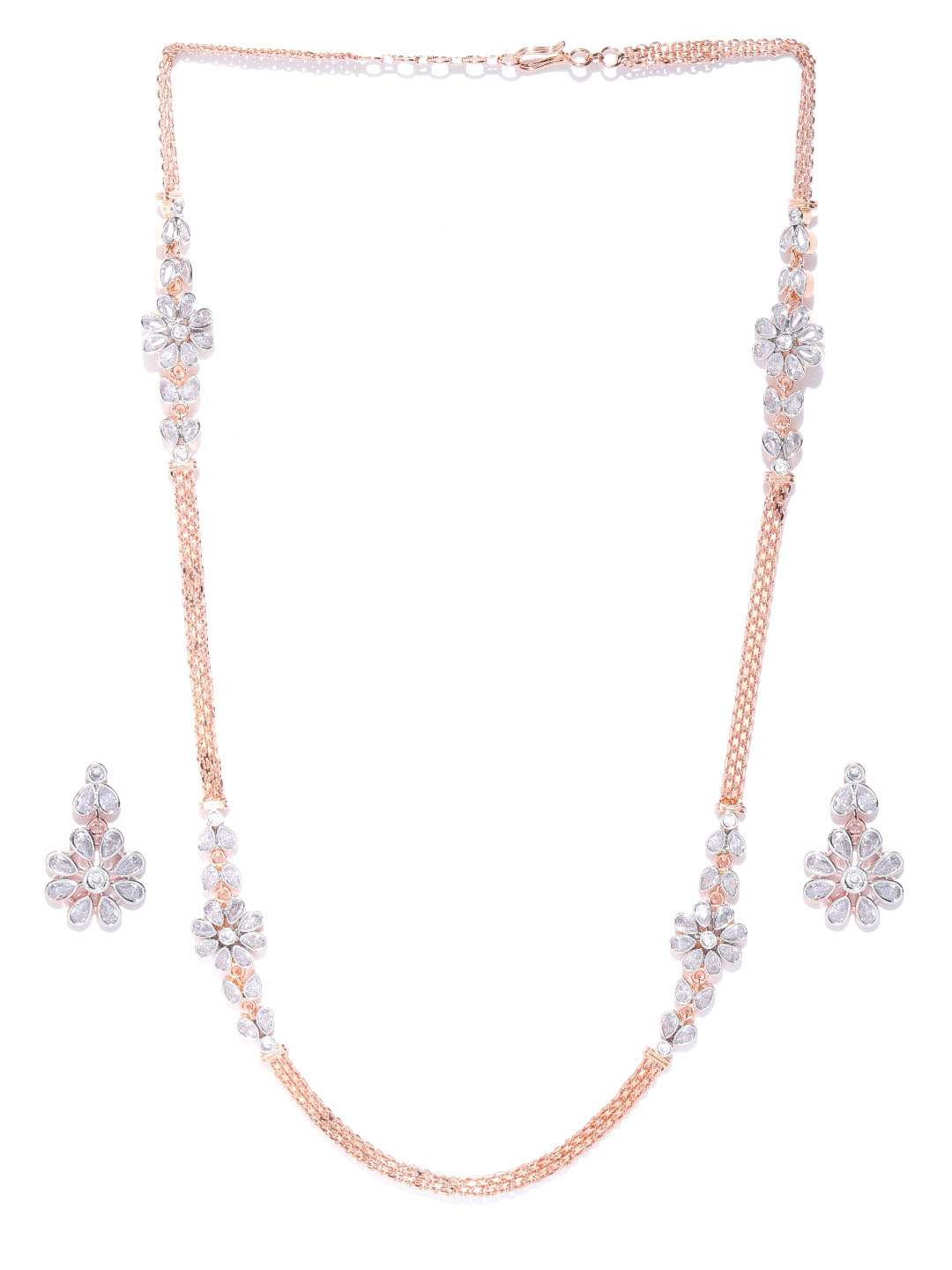 Rucha Rose Gold American Diamond & Pearl Necklace