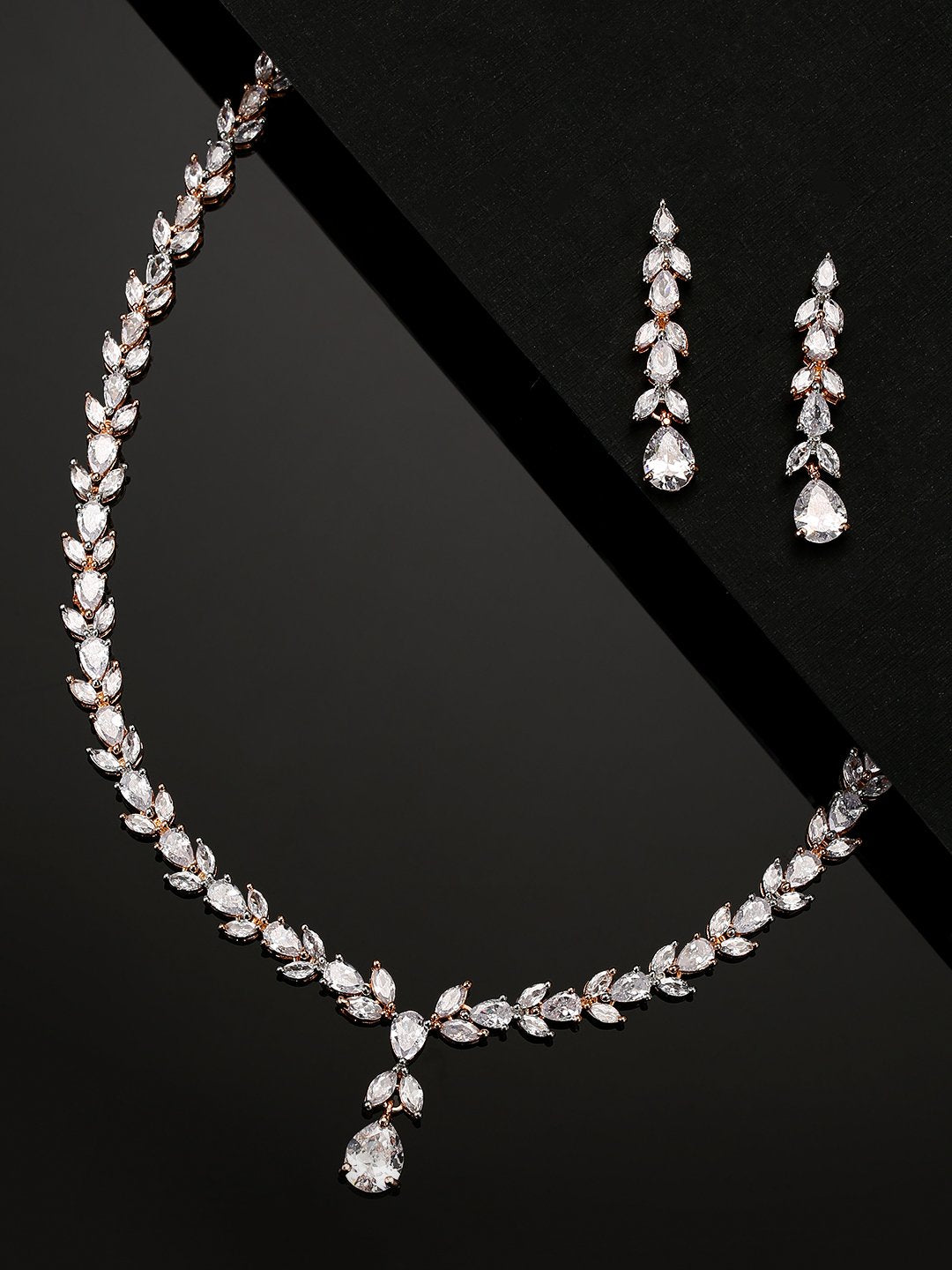 Lustrous - American Diamond Rose Gold Plated Jewellery Set