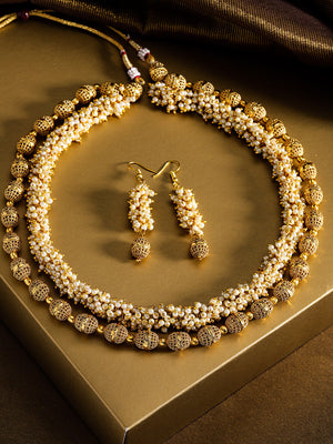 White Beads Gold Plated Jewellery Set