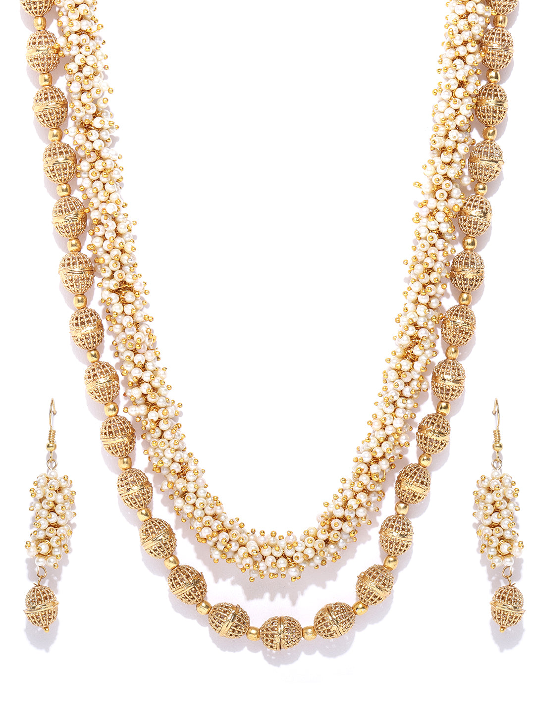 White Beads Gold Plated Jewellery Set