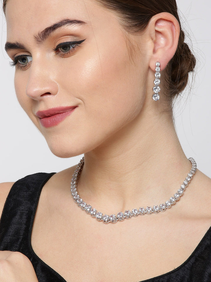 Moon Shine-American Diamond Silver Plated Jewellery Set