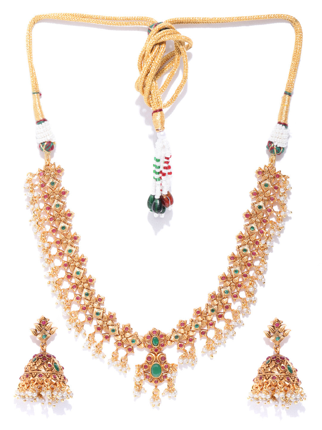 Pushp Bela - Kemp Stones Pearls Gold Plated Jewellery Set