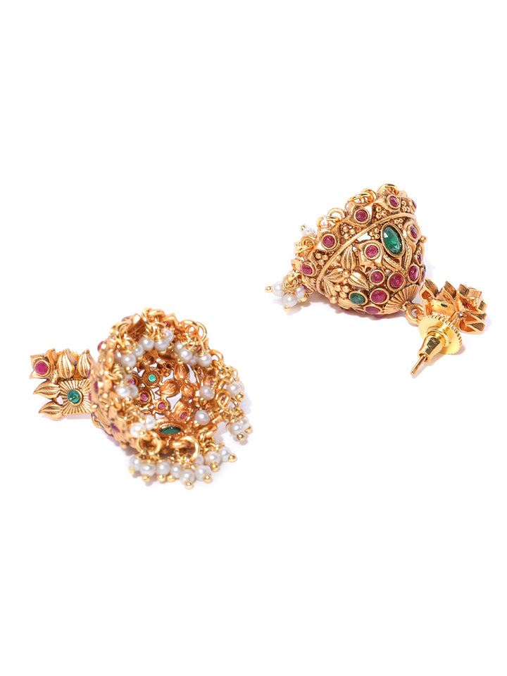 Pushp Bela - Kemp Stones Pearls Gold Plated Jewellery Set