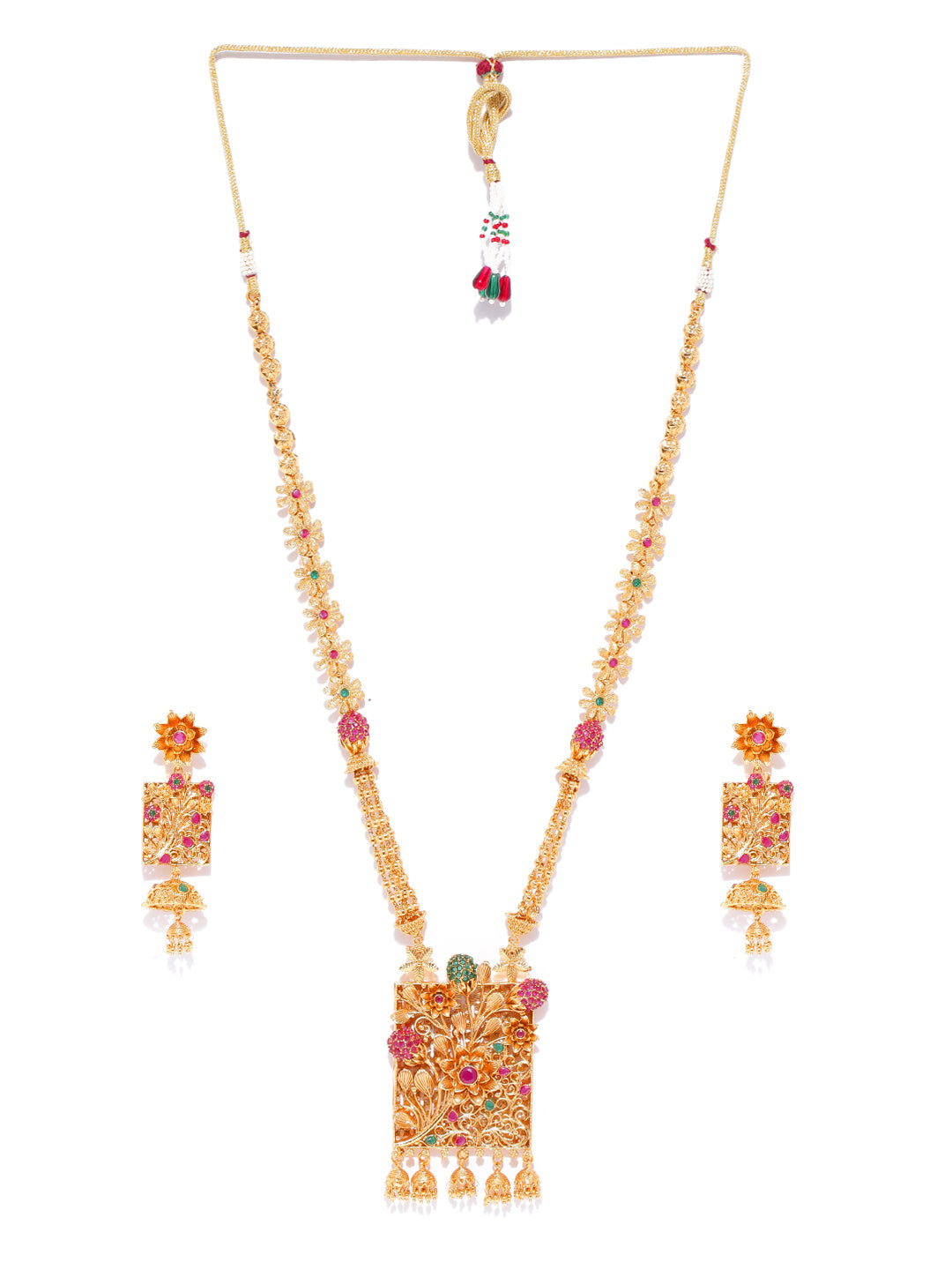 Priyaasi Gold-Plated Long Jewellery Set in Floral Pattern