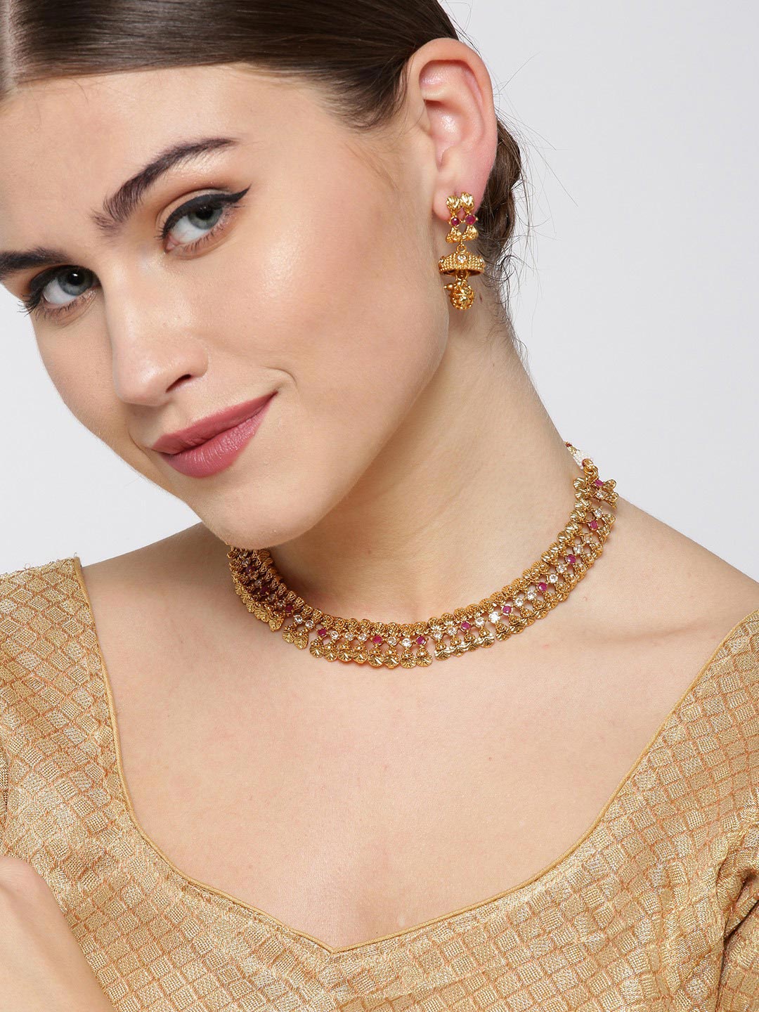 Ruby Stones Gold Plated Jewellery Set