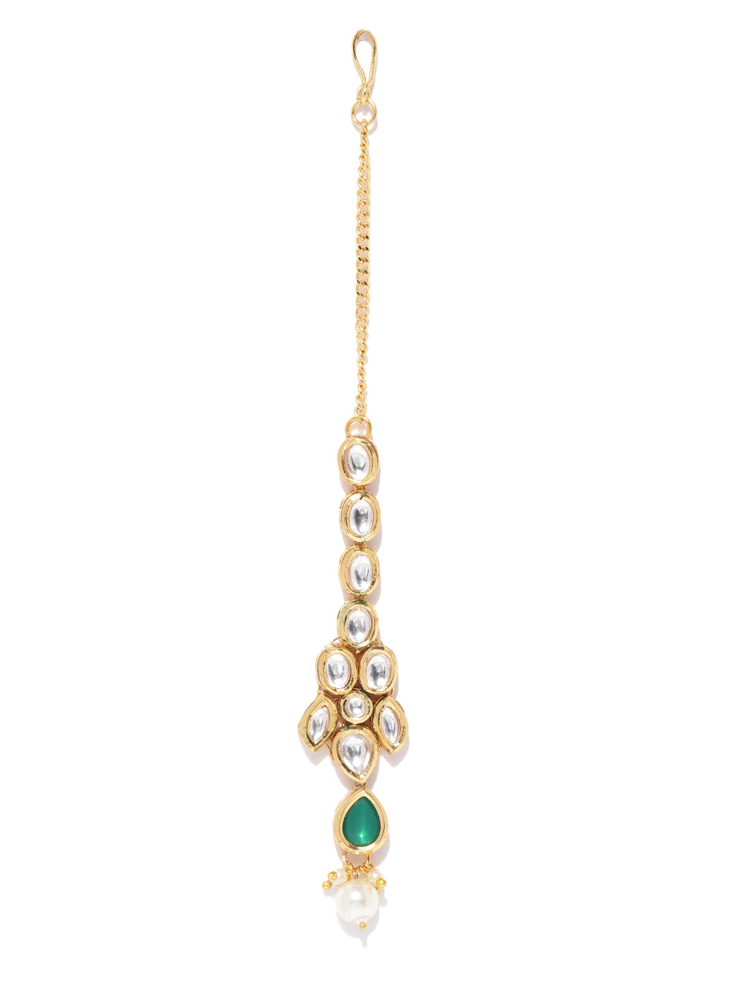 Emerald Kundan Gold Plated MaangTika Jewellery Set