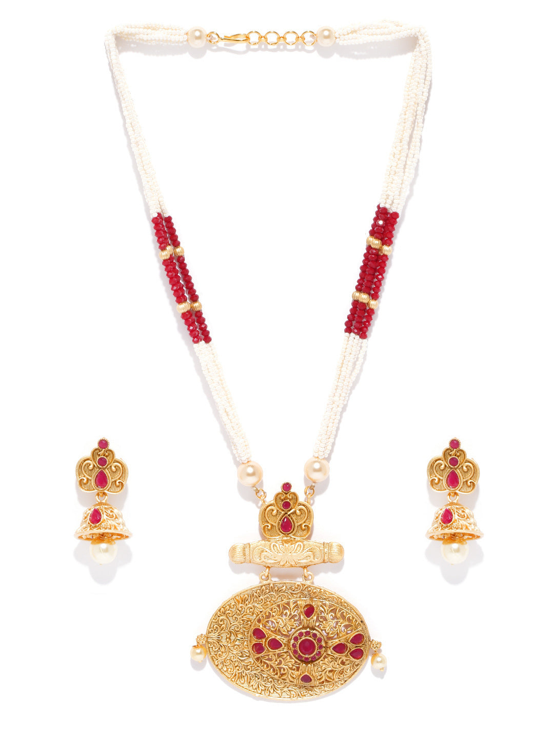White Red Beads Ruby Gold Plated Jewellery Set