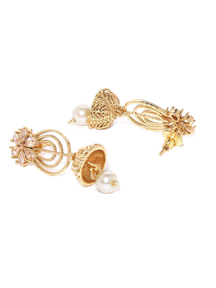 Pearls Gold Plated Floral Jewellery Set