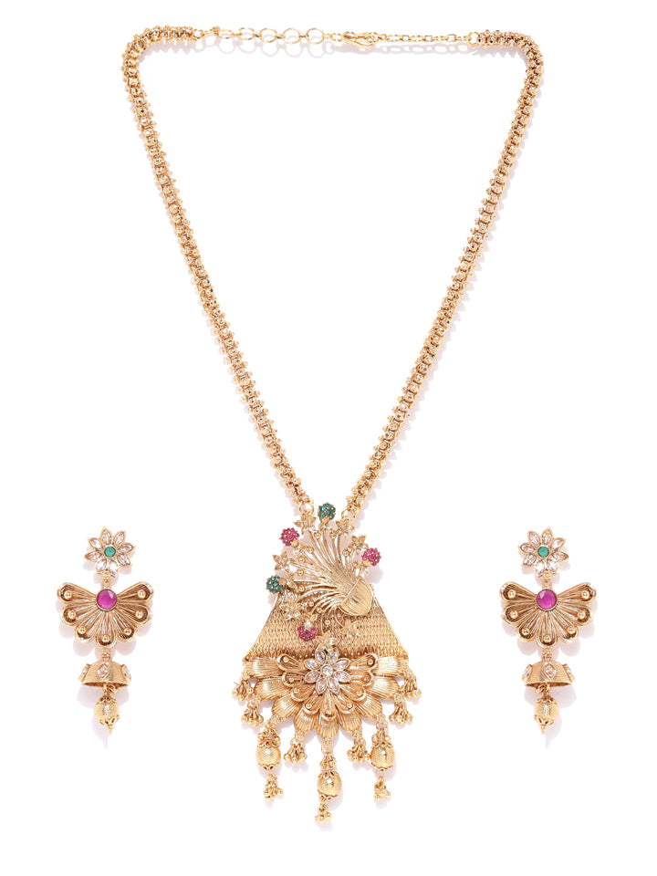 Pearls Beads Gold Plated Floral Jewellery Set