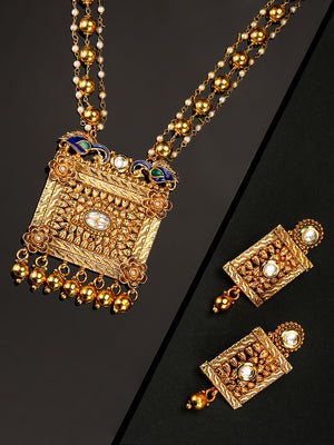 Kundan Beads Gold Plated Peacock Multistrand Jewellery Set