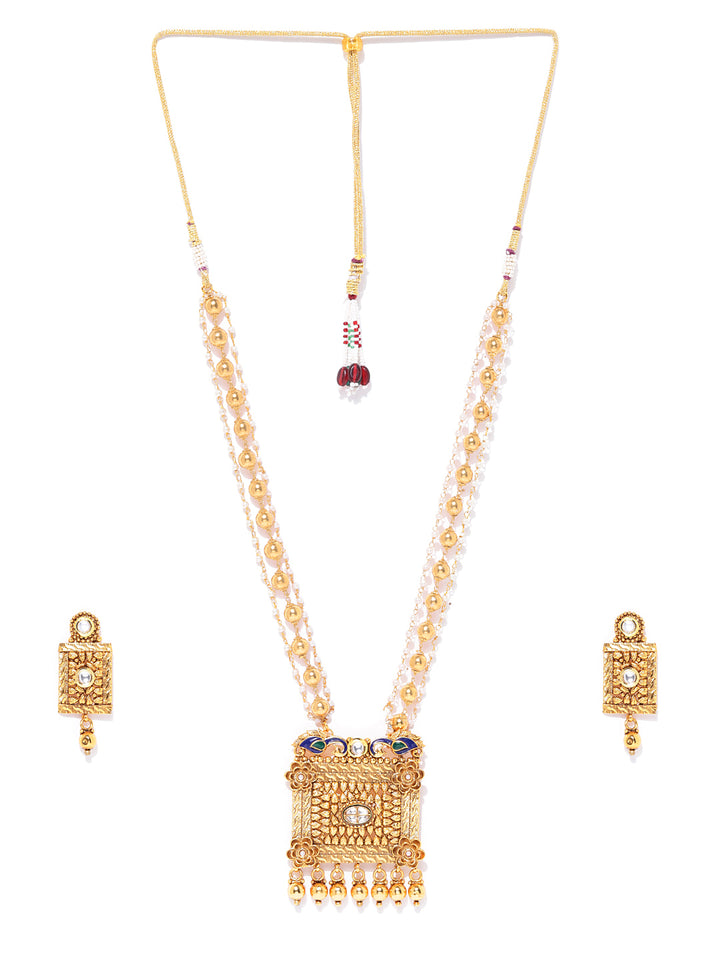 Kundan Beads Gold Plated Peacock Multistrand Jewellery Set