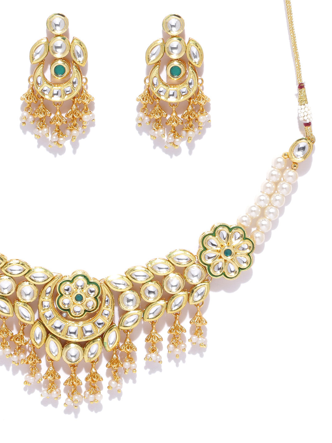 Kundan Emerald Beads Gold Plated MaangTika Jewellery Set