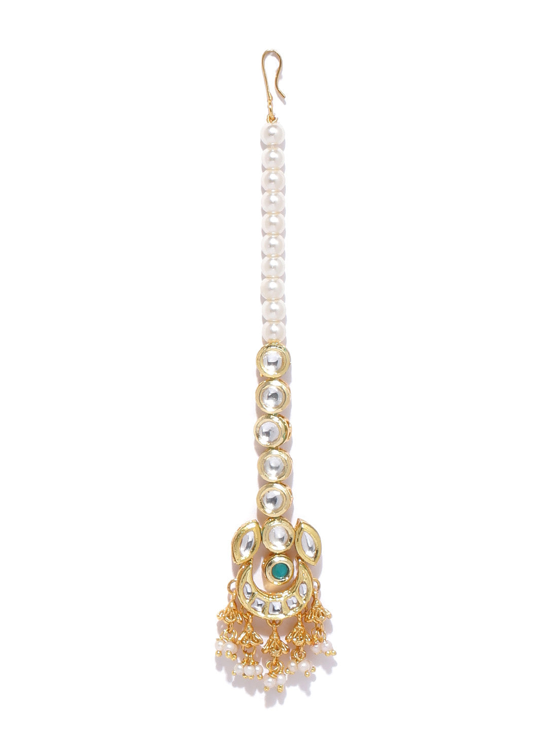 Kundan Emerald Beads Gold Plated MaangTika Jewellery Set