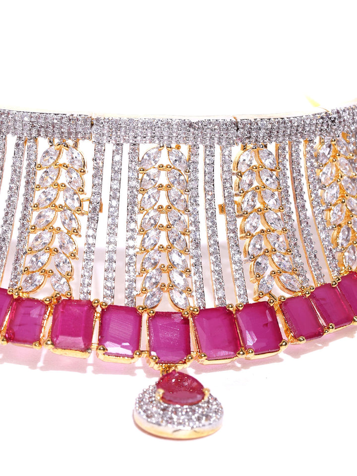 Berry Blush-Pink Ruby American Diamond MaangTikka Jewellery Set