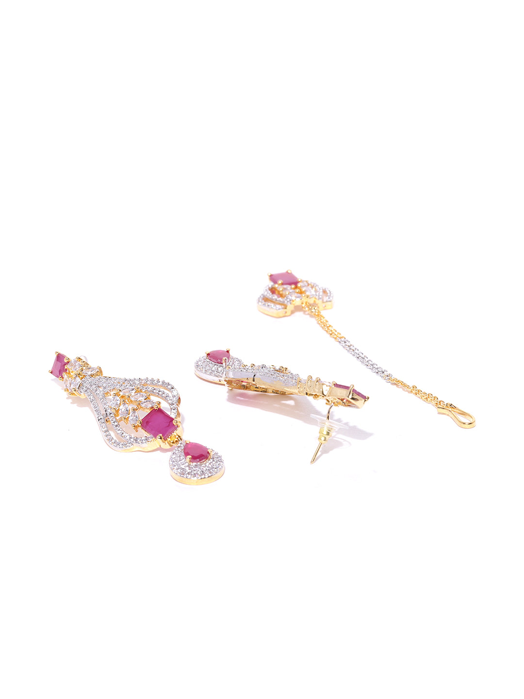 Berry Blush-Pink Ruby American Diamond MaangTikka Jewellery Set