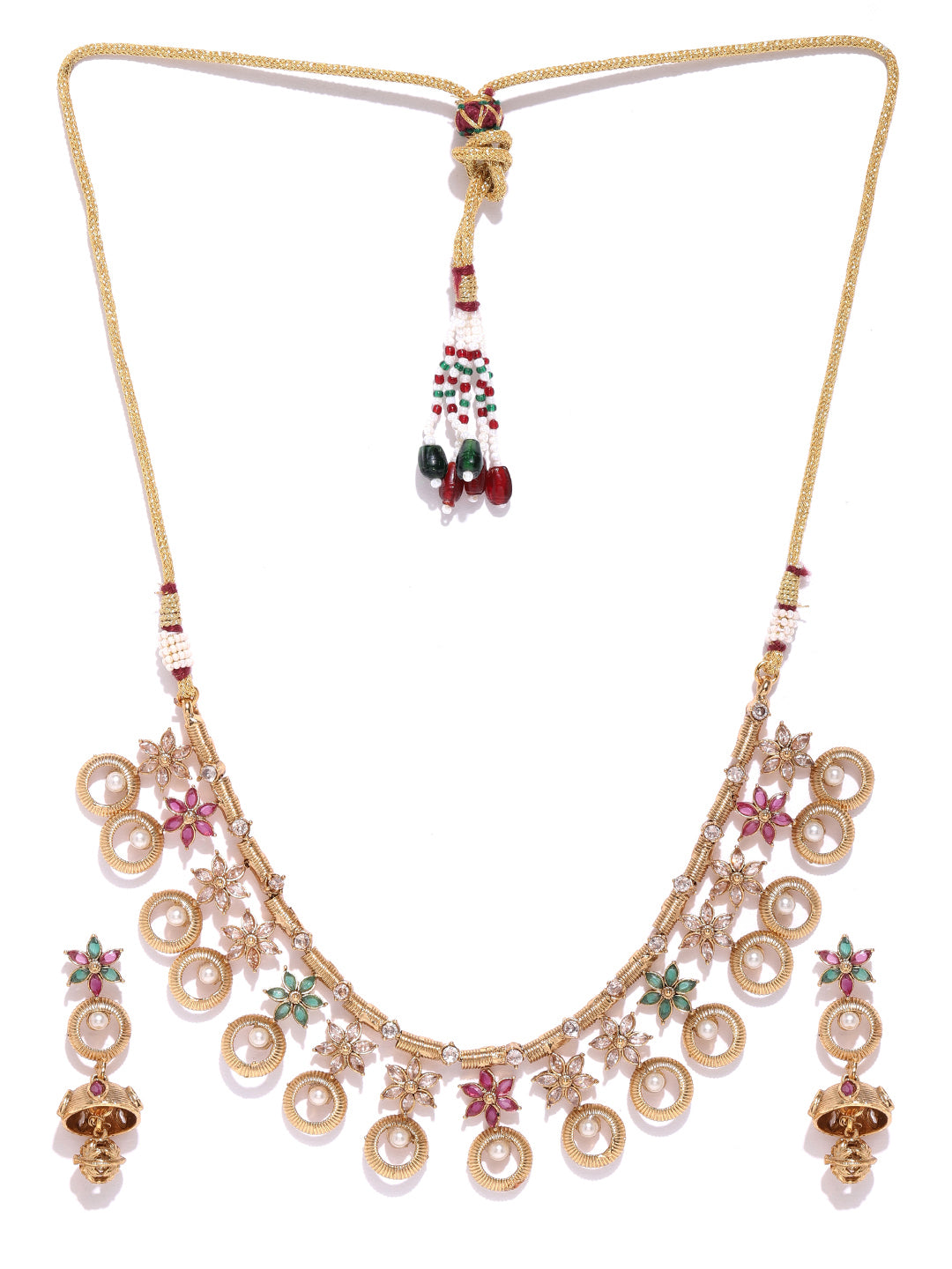 Multicolor Stones Pearls Gold Plated Jewellery Set