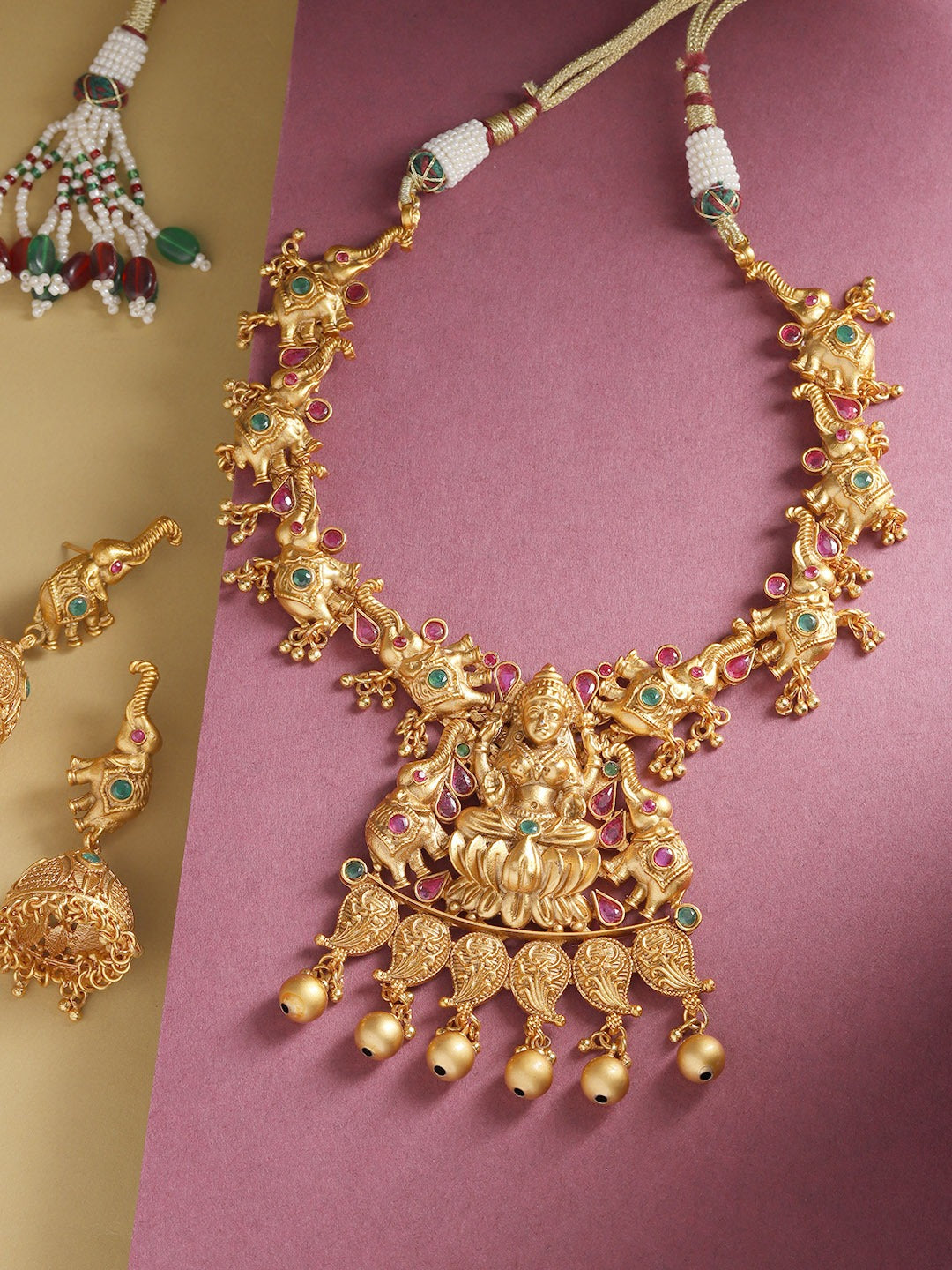 Ruby Emerald Gold Plated Temple Jewellery Set