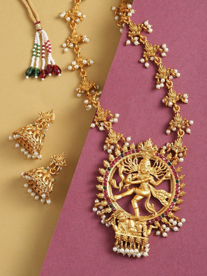 Beads Gold Plated Natraj Temple Jewellery Set