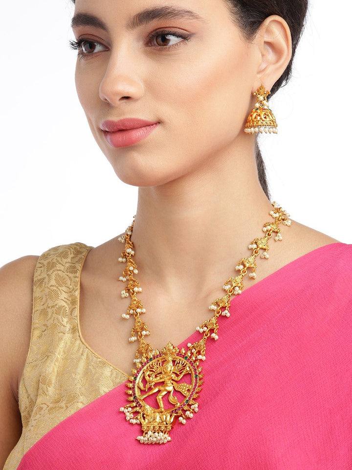 Beads Gold Plated Natraj Temple Jewellery Set
