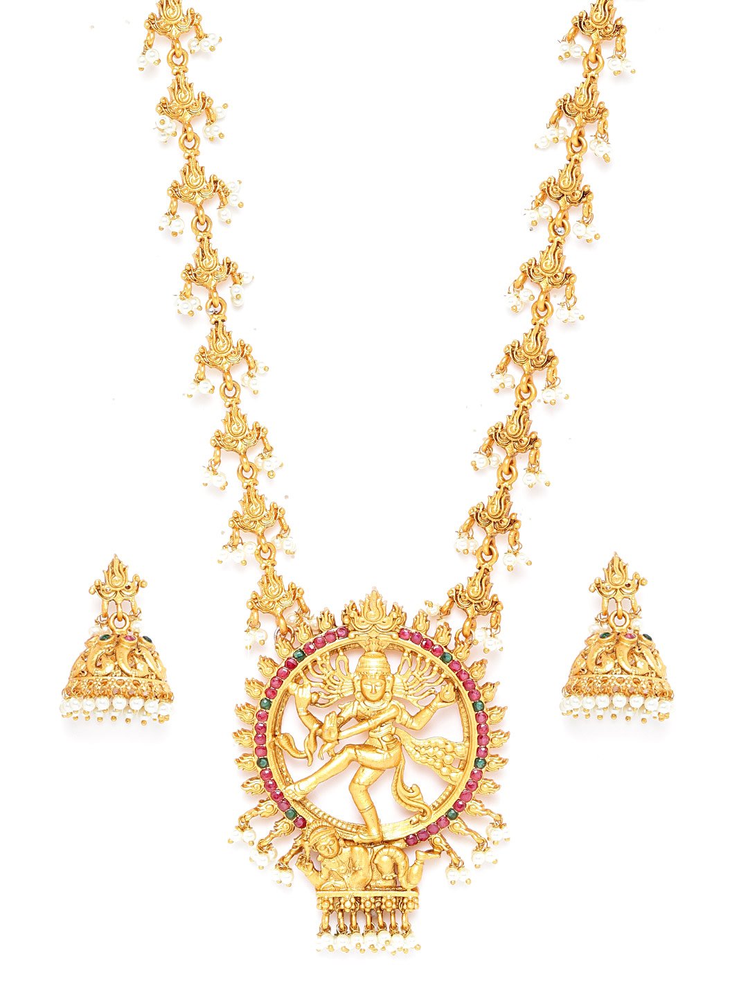 Beads Gold Plated Natraj Temple Jewellery Set