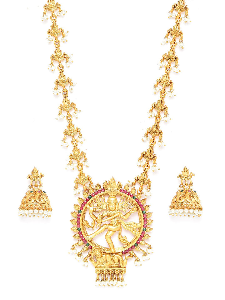 Beads Gold Plated Natraj Temple Jewellery Set