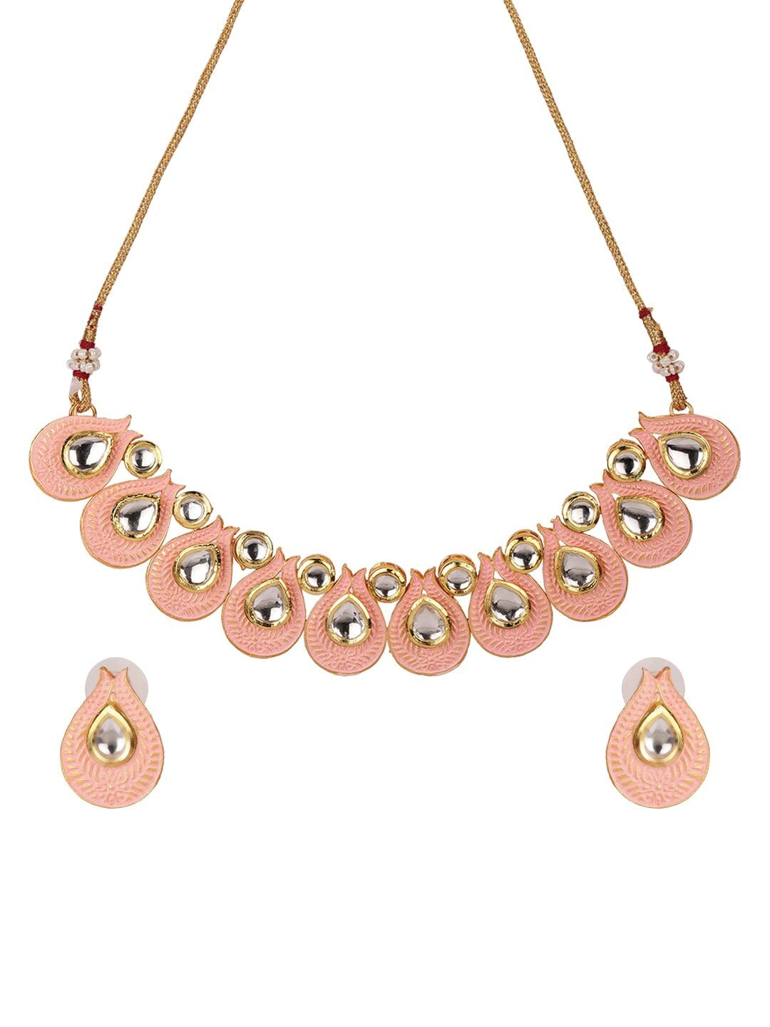 Pink Kundan Gold Plated Paisley Jewellery Set