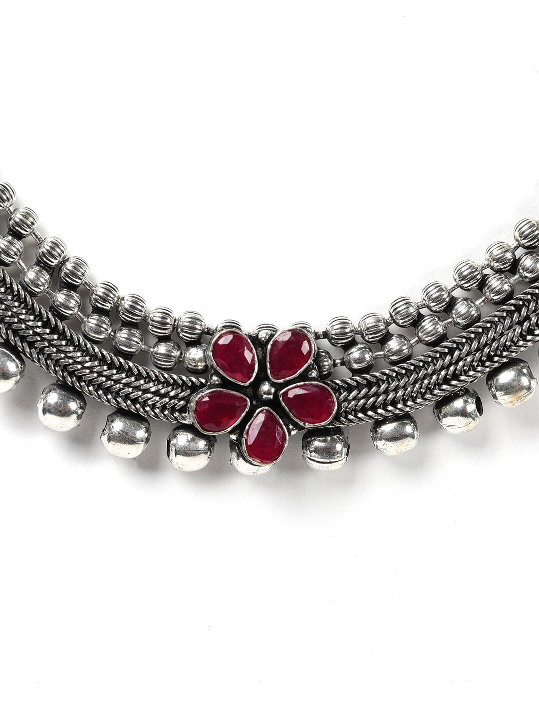 Ruby German Silver Oxidised Peacock Jewellery Set & Ring