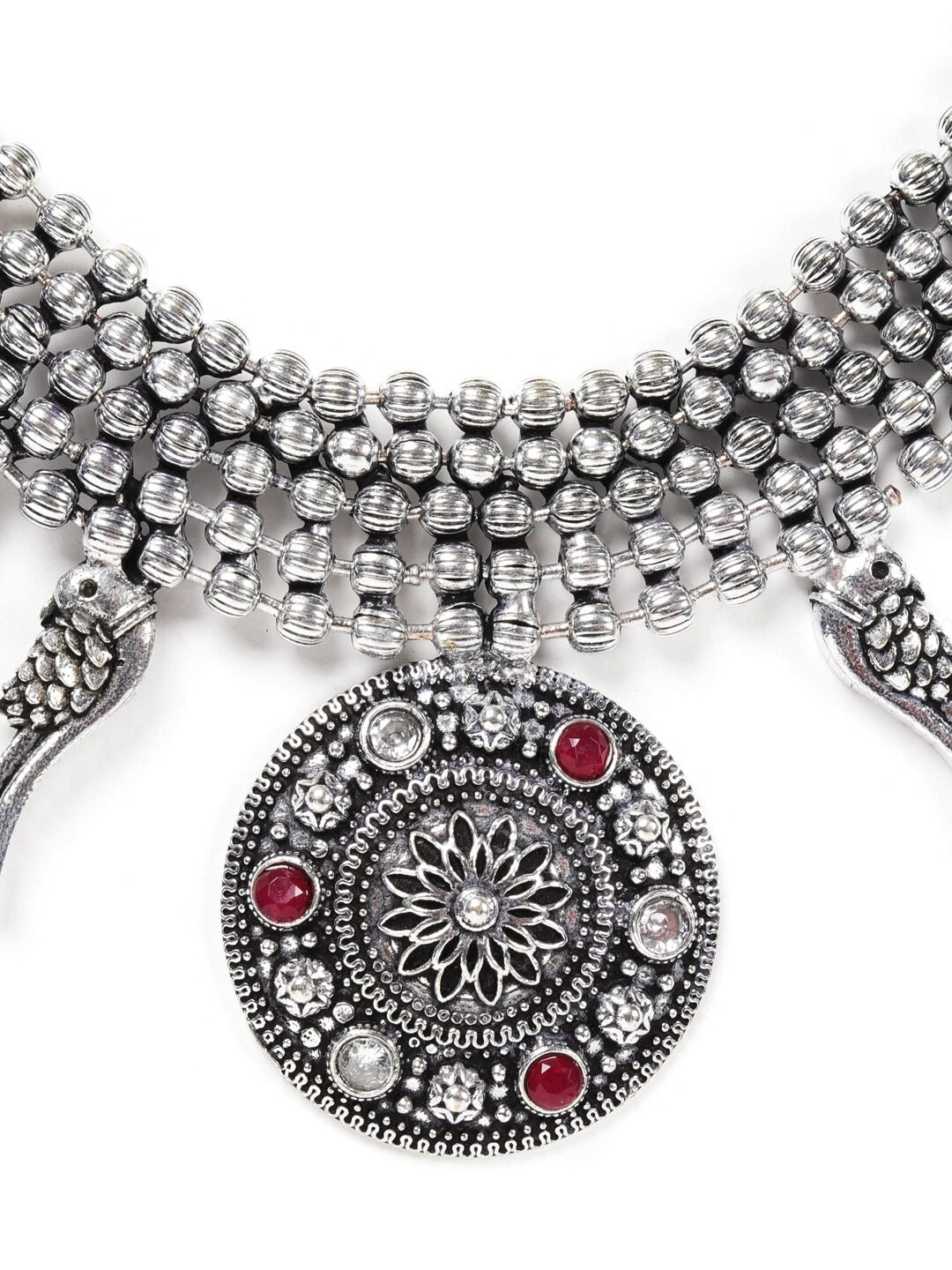 Ruby German Silver Oxidised Jewellery Set