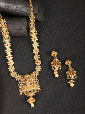 Pearls Gold Plated Floral Temple Jewellery Set