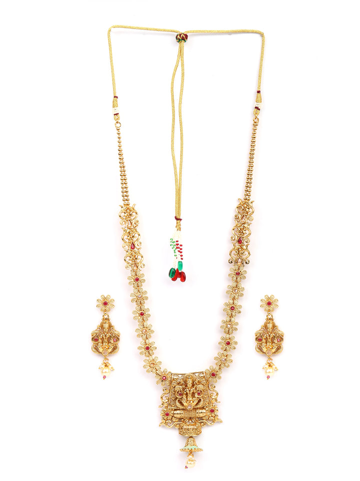 Pearls Gold Plated Floral Temple Jewellery Set