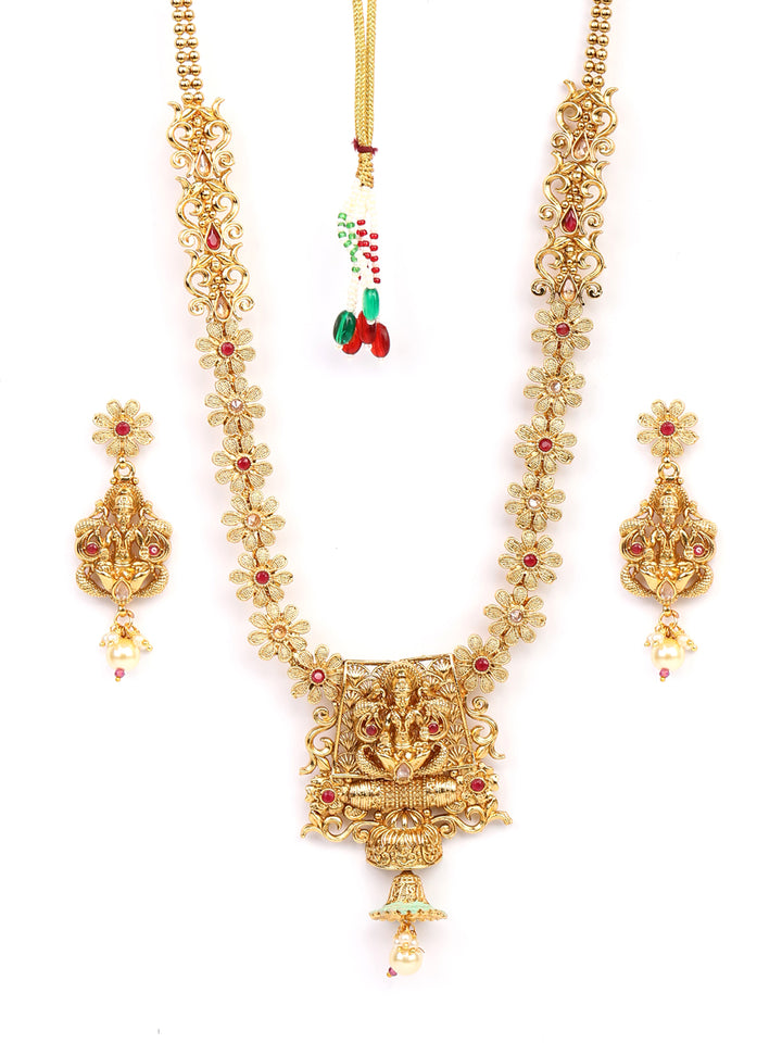 Pearls Gold Plated Floral Temple Jewellery Set