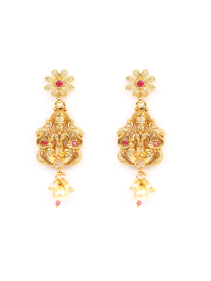 Pearls Gold Plated Floral Temple Jewellery Set