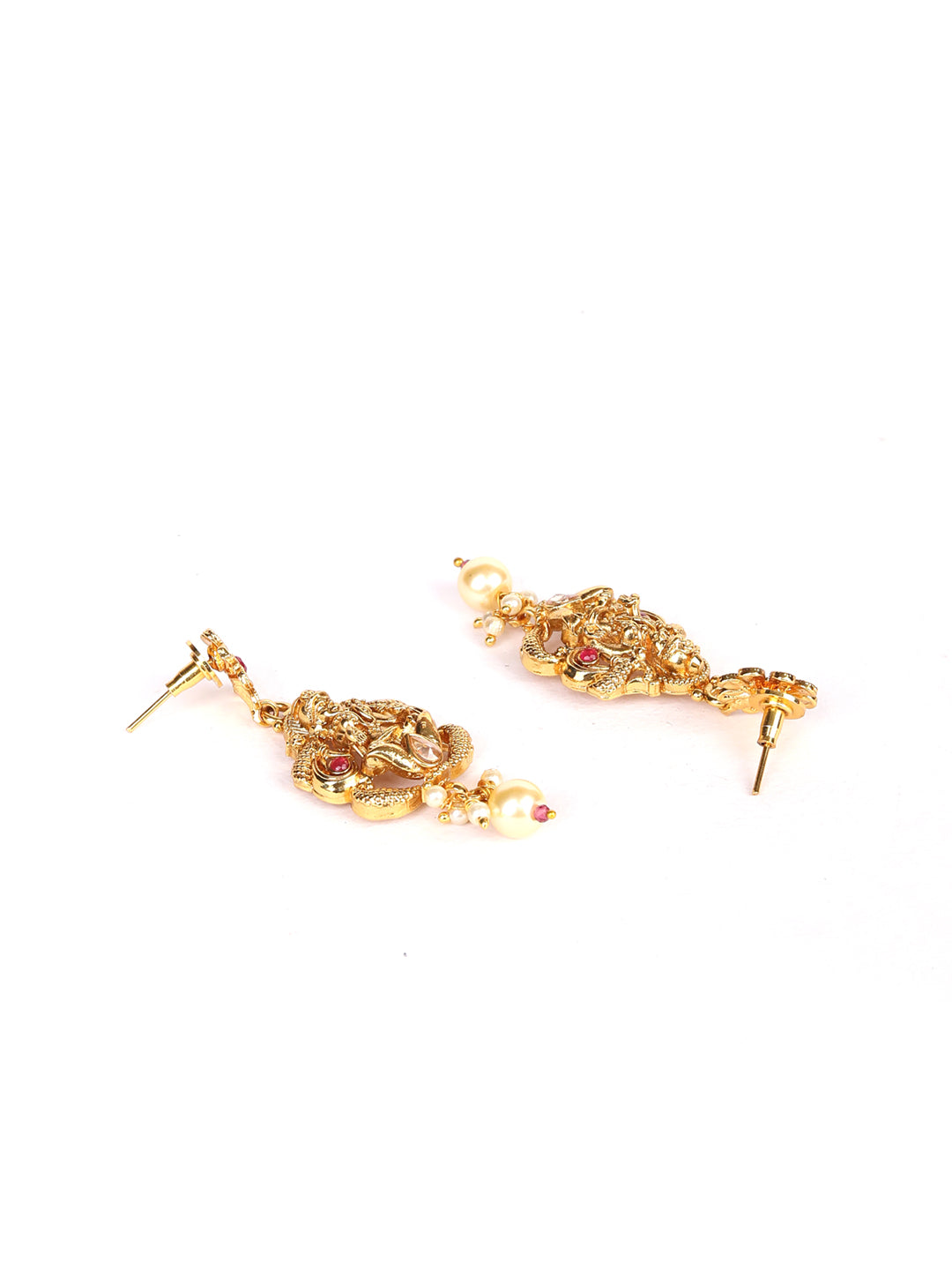 Pearls Gold Plated Floral Temple Jewellery Set