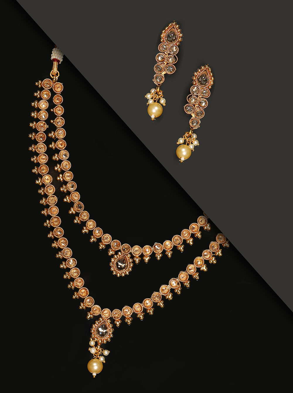 Kundan Pearls Beads Gold Plated Layered Jewellery Set
