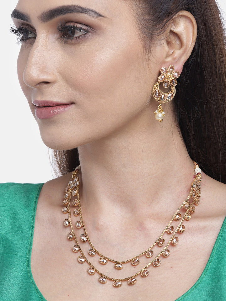 Kundan Pearls Gold Plated Layered Jewellery Set