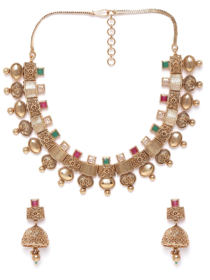 Ruby Emerald Stones Gold Plated Jewellery Set